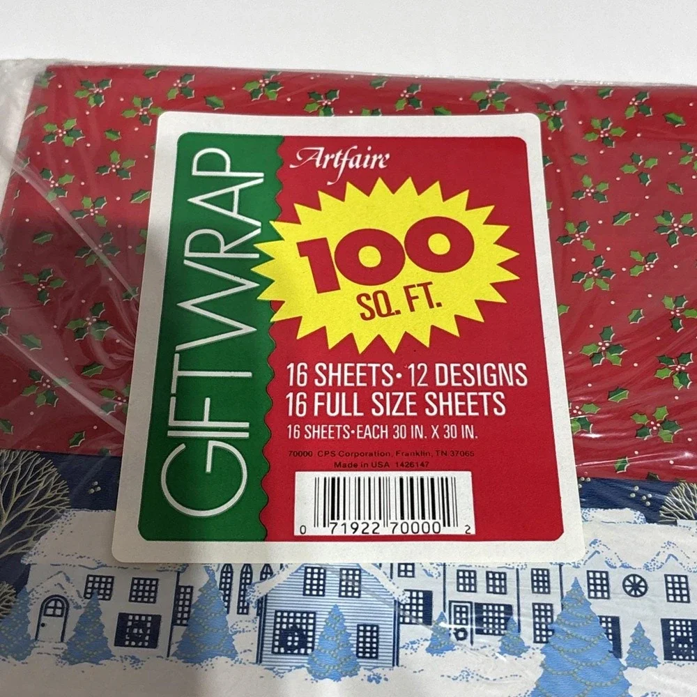 Vintage Christmas Gift Wrap Paper Artfaire New Sealed 3 Packs 300sq Feet Holiday